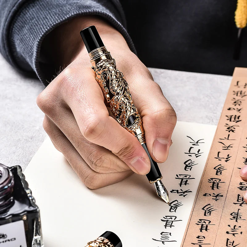 Jinhao 6 Style The Latest Design 3D Dragon Relief And Phoenix Golden Metal Fountain Pen Luxury Writing Gift Business Pens